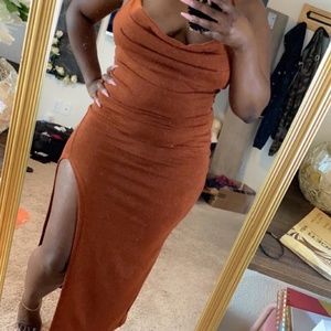 Brown high split dress